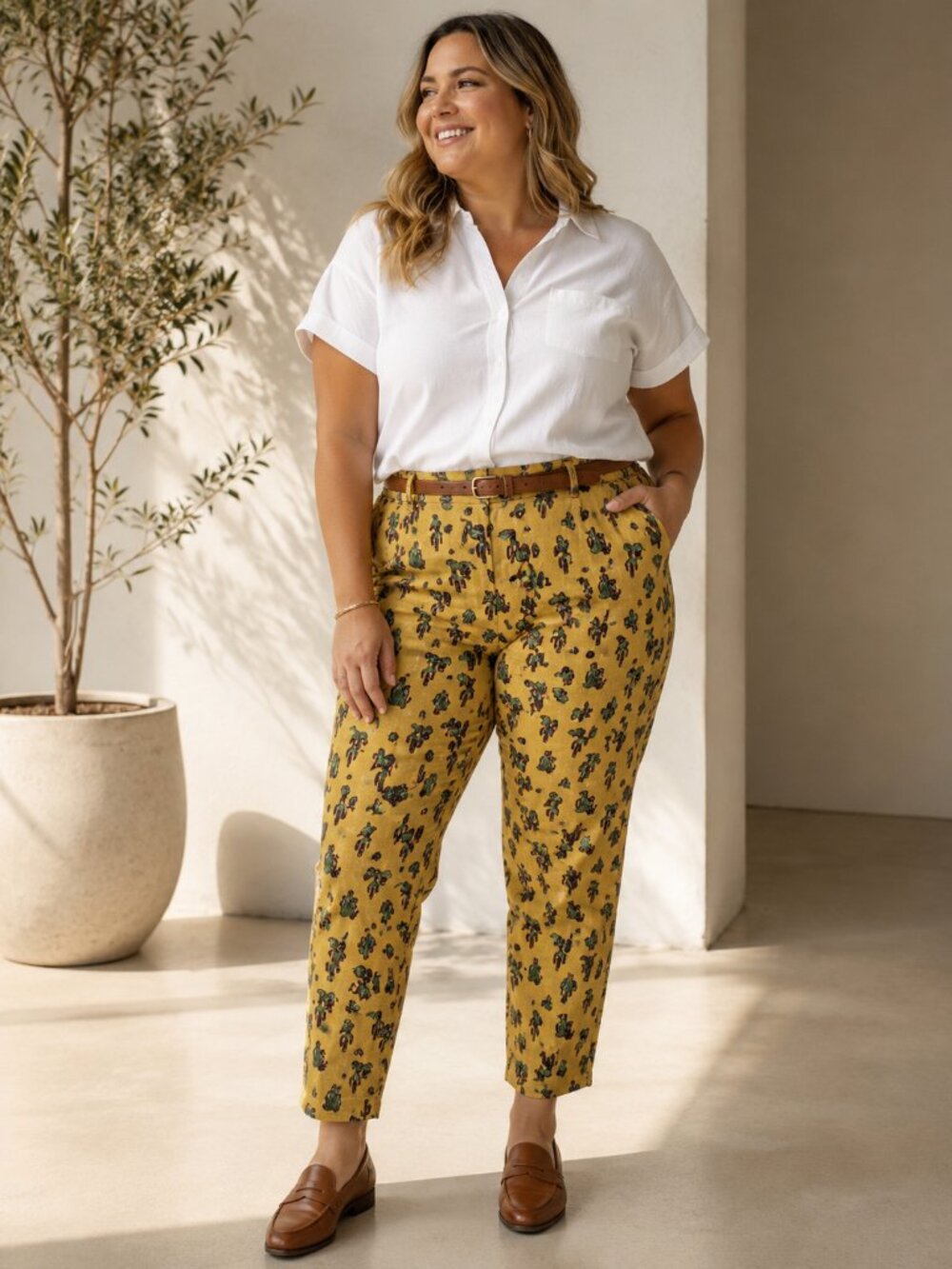 ModCloth Treasured Perspective Cactus Print Cropped Pants | Size 1X